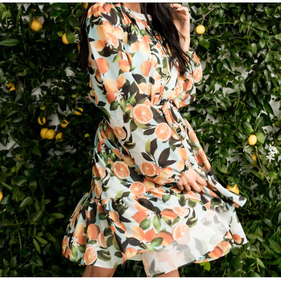 Rachel Parcell Dresses & Skirts - Rachel Parcell The Lemon Print Chiffon Long Sleeve Sun Dress Size Medium